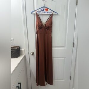 Revelry Reddish Brown Satin Maxi Dress